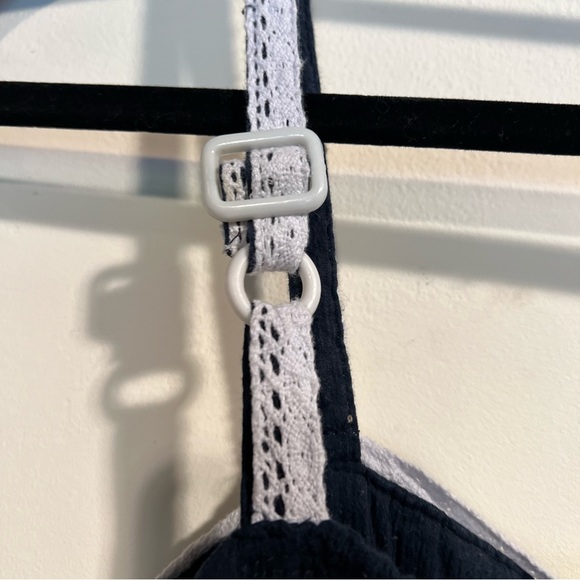 Vintage Boho Blue Empire Waist Maxi Dress w/ White Floral Embroidered Accents - Picture 5 of 9